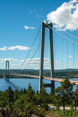 Fototapeta na wymiar Large suspension bridge at the high coast in Sweden