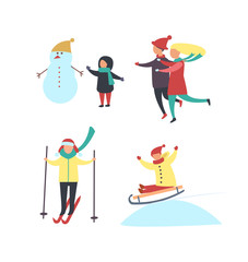 Winter Season Fun, Activities of People Vector