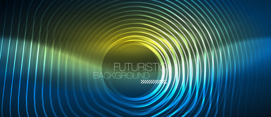 Neon glowing lines, magic energy space blue light concept, abstract background wallpaper design