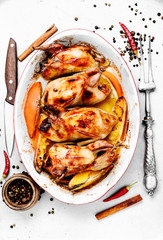 Baked whole quail