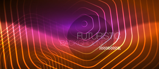 Neon glowing wave, magic energy and light motion background. Vector wallpaper template