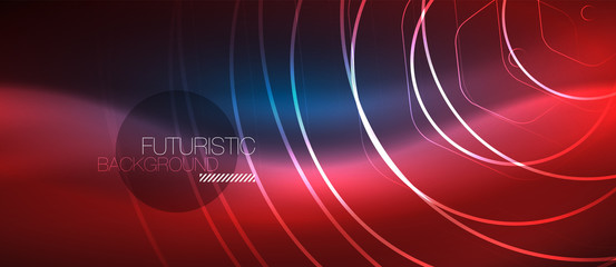 Neon glowing lines, magic energy space blue light concept, abstract background wallpaper design