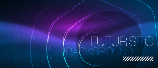 Neon glowing lines, magic energy space blue light concept, abstract background wallpaper design