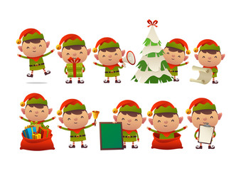 Collection of happy cute Christmas elf isolated vector