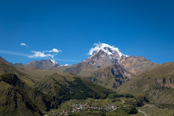 Mount Kazbek view from Stepantsminda in Georgia