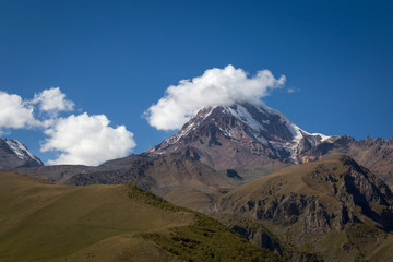 Mount Kazbek view from Stepantsminda in Georgia