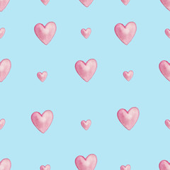 watercolor seamless pattern with hearts