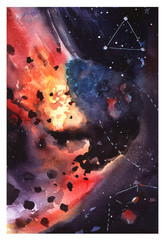 Hand drawn high quality watercolor space. Classic watercolor pai