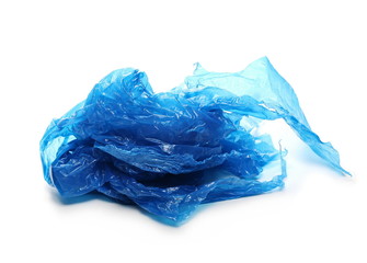 Fototapeta premium Blue torn plastic shopping, grocery bag roll isolated on white background