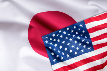 Flags of United states of america and japan flag together