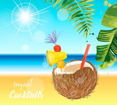 Tropical cocktail. Summer holidays illustration.