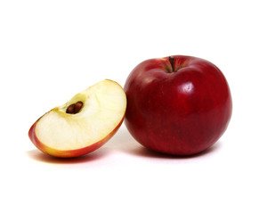 Apple with slice on a white background