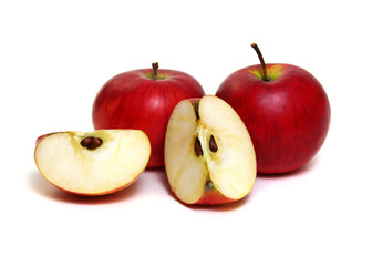 Apple with slice on a white background