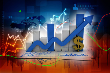 3d rendering Stock market online business concept. business Graph with dollar sign