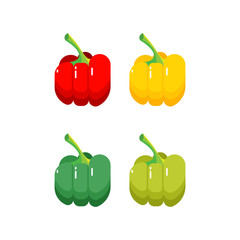 Collection of colored yellow, green and red sweet bulgarian bell peppers, paprika In three colors isolated on white background.