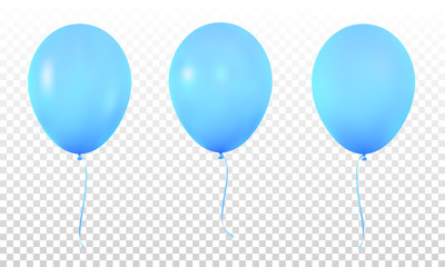 Blue realistic balloons. Set of realistic helium balloons for Birthday.