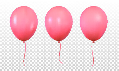 Red glossy realistic balloons isolated. Set of realistic helium balloons for Birthday.