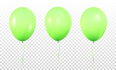 Green glossy balloons. Set of realistic helium balloons for Birthday.