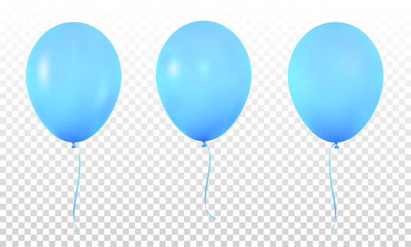 Blue realistic balloons. Set of realistic helium balloons for Birthday.