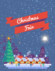 Christmas market and holiday fair posters. Flat vector illustration.