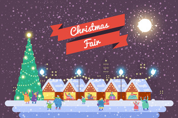 Fototapeta na wymiar Christmas market and holiday fair posters. Flat vector illustration.
