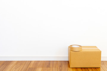 新築住宅の部屋とダンボール箱