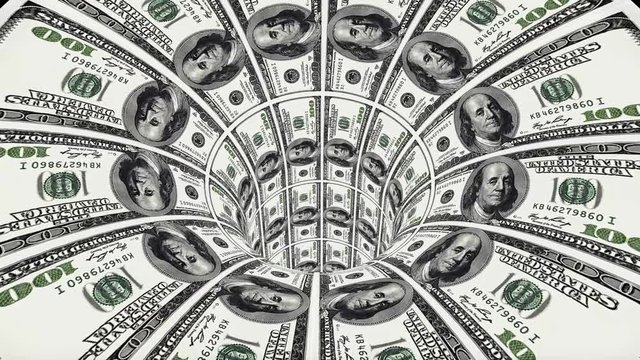 us dollar wormhole funnel tunnel flight seamless loop animation background new quality finance business cool nice beautiful 4k stock video footage
