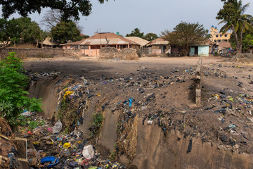 Open air sewer near a residential area at the Bandim Neighbourhood if the city of Bissau. Health and sanitary conditions are poor in Guinea Bissau, wich is one of the poorest countries in the world
