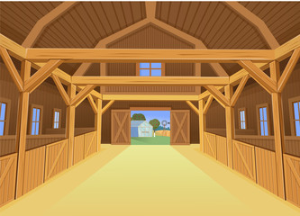 A barn for farm animals, view inside. Vector illustration in cartoon style © NADEZHDA