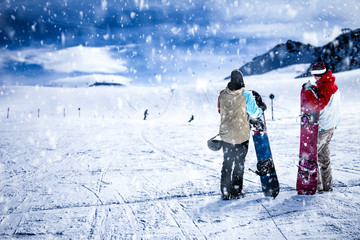 Winter time in Alps and snow decoration. 