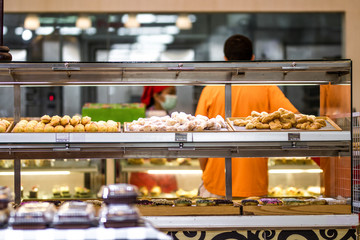 Fresh bakery products in the shop. Bali island.