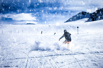 Winter time in Alps and snow decoration. 