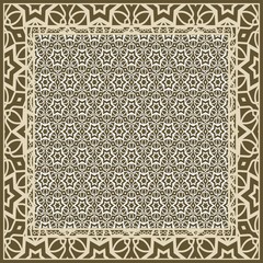 Design print for kerchief. The pattern of geometric floral ornament. Vector illustration. The idea for design prints for neck scarves, carpets, bandanas.