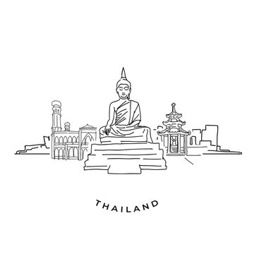 Thailand buddha and landmarks drawing