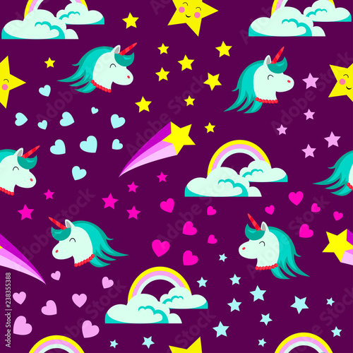 Abstract Seamless Girlish Unicorn Pattern For Girlscreative Vector