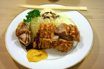 ヒレとんかつとキャベツと辛子