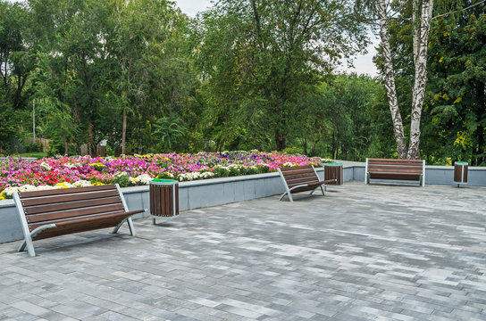 Recreation area near flower bed