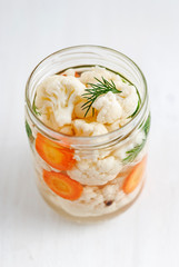 Jar with pickled cauliflower