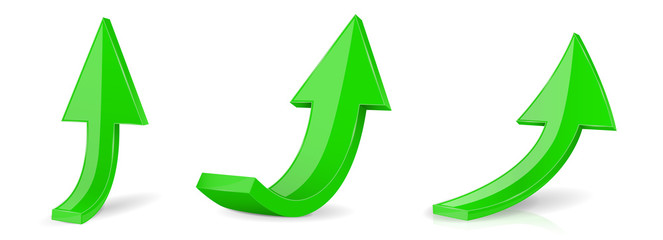 Arrows set. Green moving up 3d icons