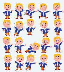 Cartoon character businessman in casual style. Set with different postures, attitudes and poses, doing different activities in isolated vector illustrations.