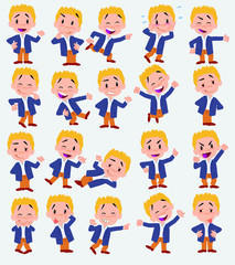 Cartoon character businessman in casual style. Set with different postures, attitudes and poses, always in positive attitude, doing different activities in vector vector illustrations.