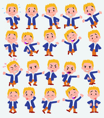 Cartoon character businessman in casual style. Set with different postures, attitudes and poses, doing different activities in isolated vector illustrations.