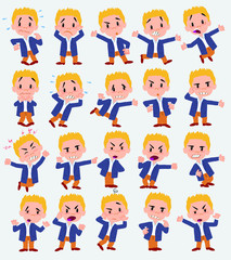 Cartoon character businessman in casual style. Set with different postures, attitudes and poses, always in negative attitude, doing different activities in vector vector illustrations.