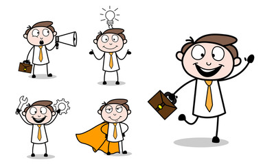 Collection Of Various Happy  Cartoon Professional Businessman Poses