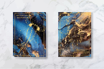 texture of liquid marble and yellow gold. constellations of animals and zodiac horoscope. trend vector. printable business card, flyer, brochure, flyer, poster