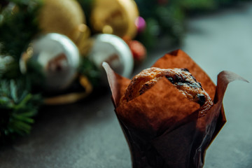 muffin chocolate on a dark table and cookies