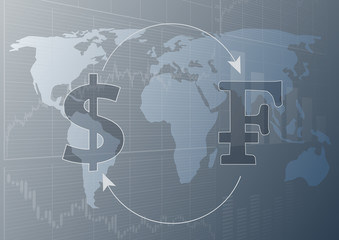 Currency exchange dollar and Swiss Franc.