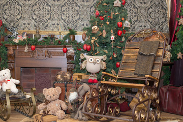 Interior of beautiful living room decorated for Christmas