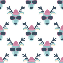 Seamless pattern with funny deer