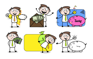 Cartoon Businessman Finance Money & Saving Poses
